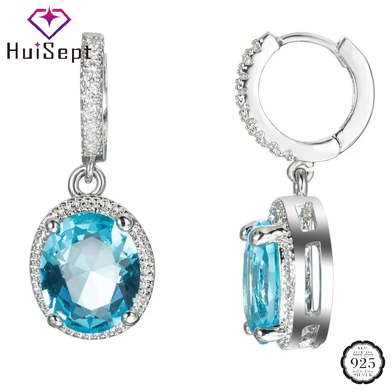 HuiSept Trendy Silver 925 Earrings Jewelry Ornament with Sapphire Gemstone Drop Earrings Gift for Women Wedding Party Wholesale