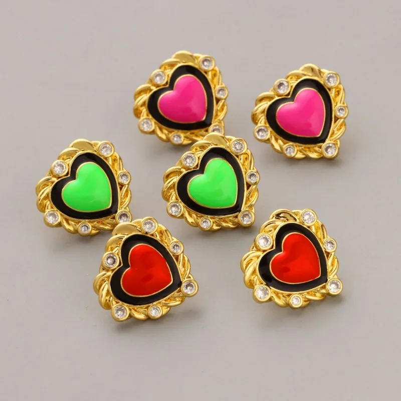 

New Arrival European and American Style Enamel Glaze Drop Oil Heart Shape Twist Shape Cubic Zircon Personalized Stud Earrings