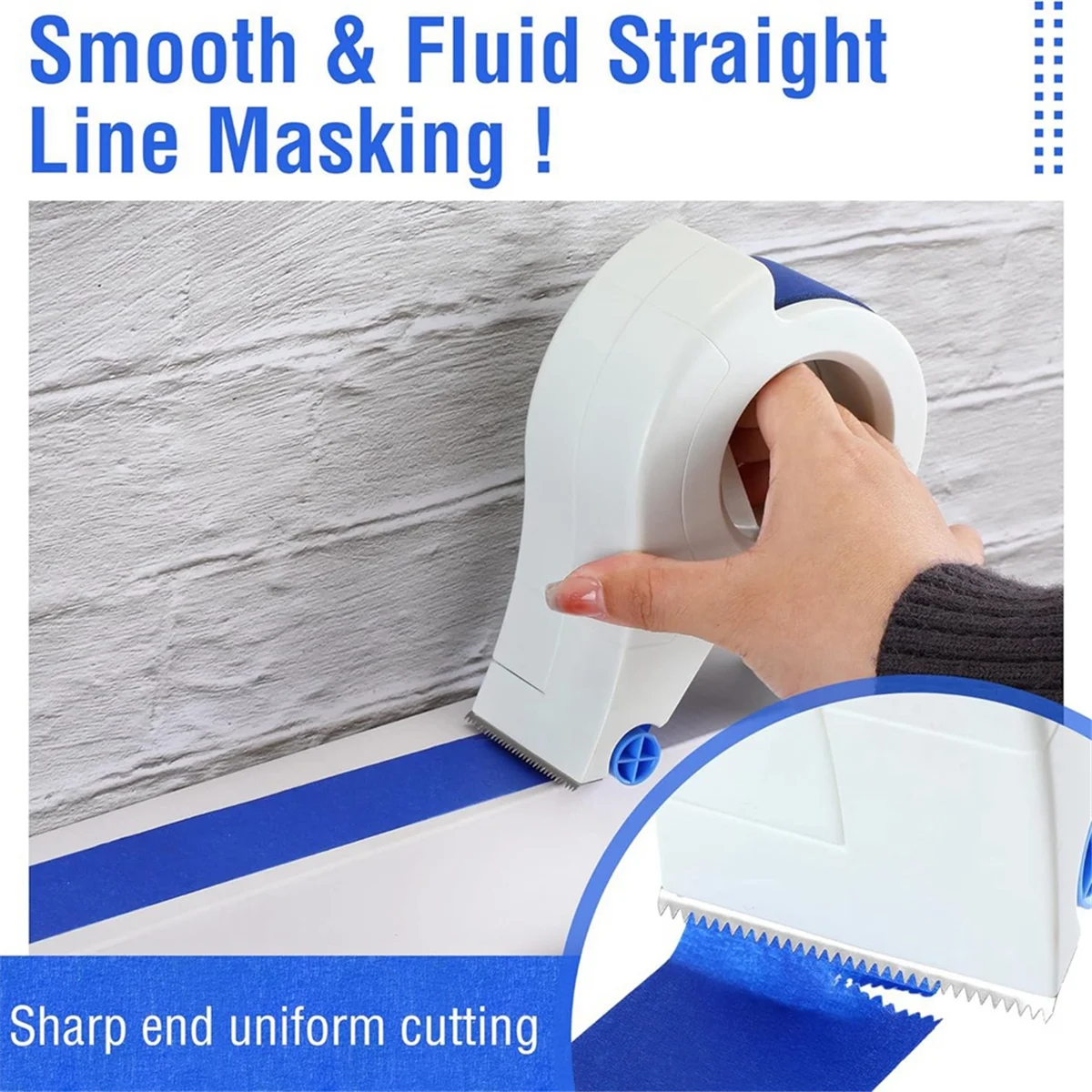 2 Pack Masking Paint Tape Applicator with White Blue Each 1.4 Inch Painters Tape, Portable Masking Set Sharp Tape Cutter