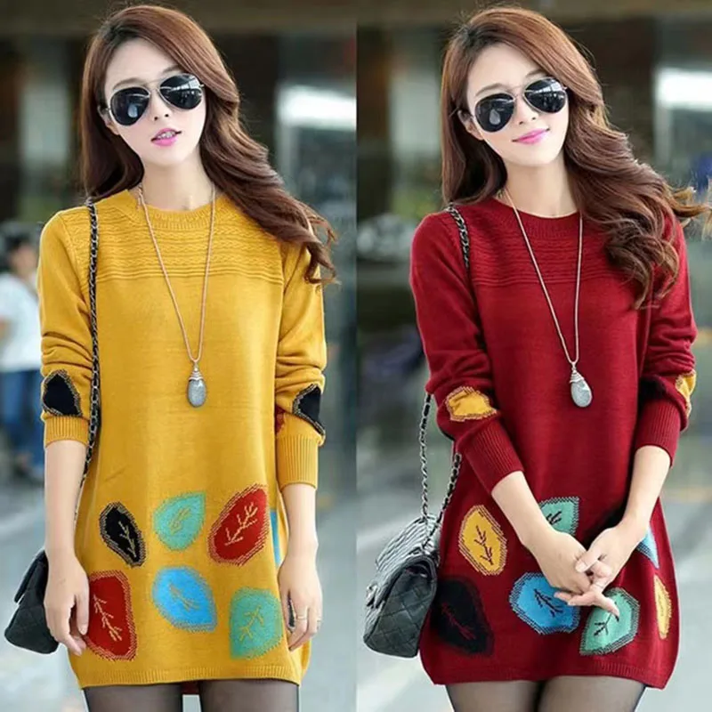 Women Sweaters And Pullovers Autumn Winter Long Sleeve Pull 2023 Femme Mid length Dress Female Casual Knitted Sweater