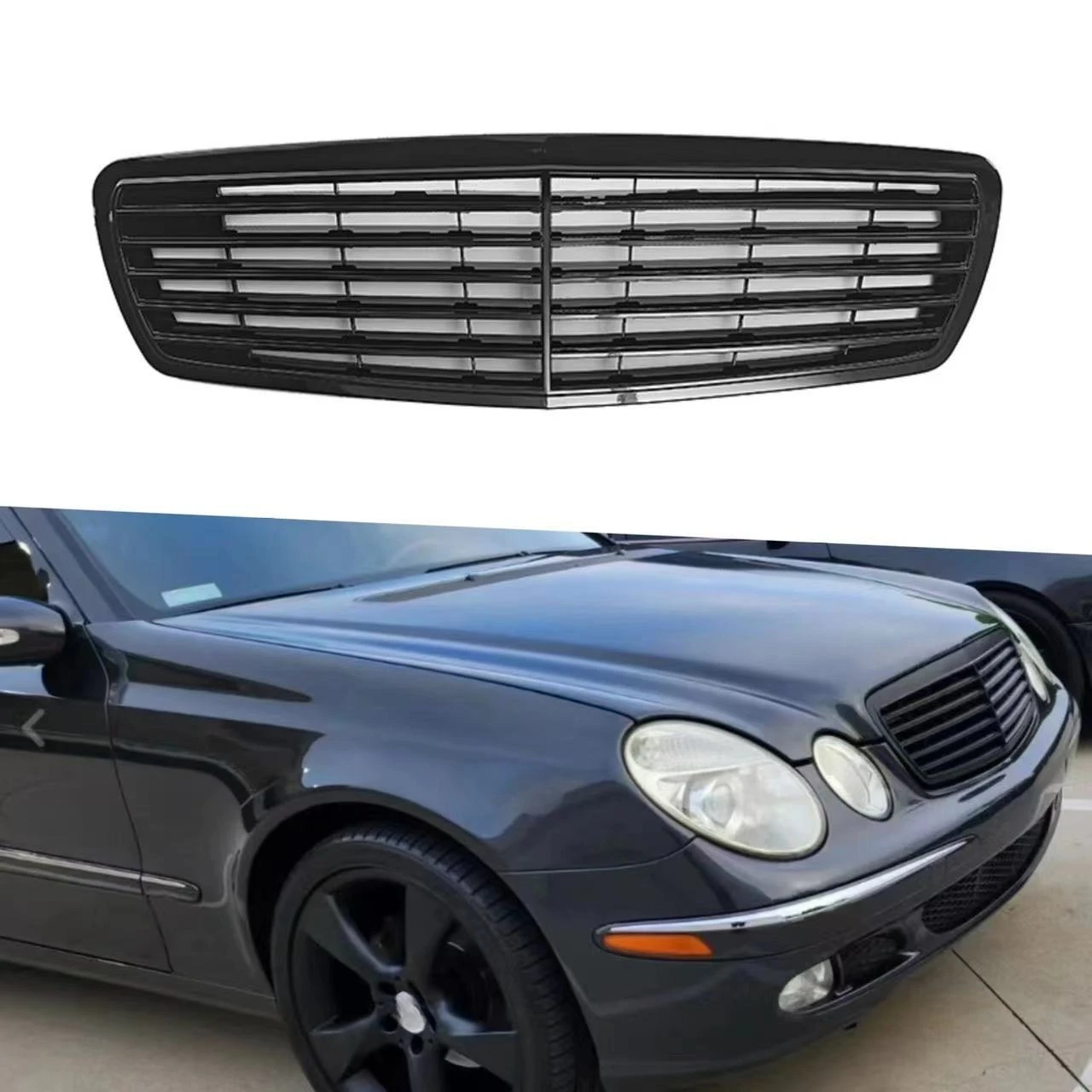

For Mercedes Benz E Class W211 2003-2005 Glossy Black OE Style Front Grille Factory Replacement Car Exterior Upgrade Accessories
