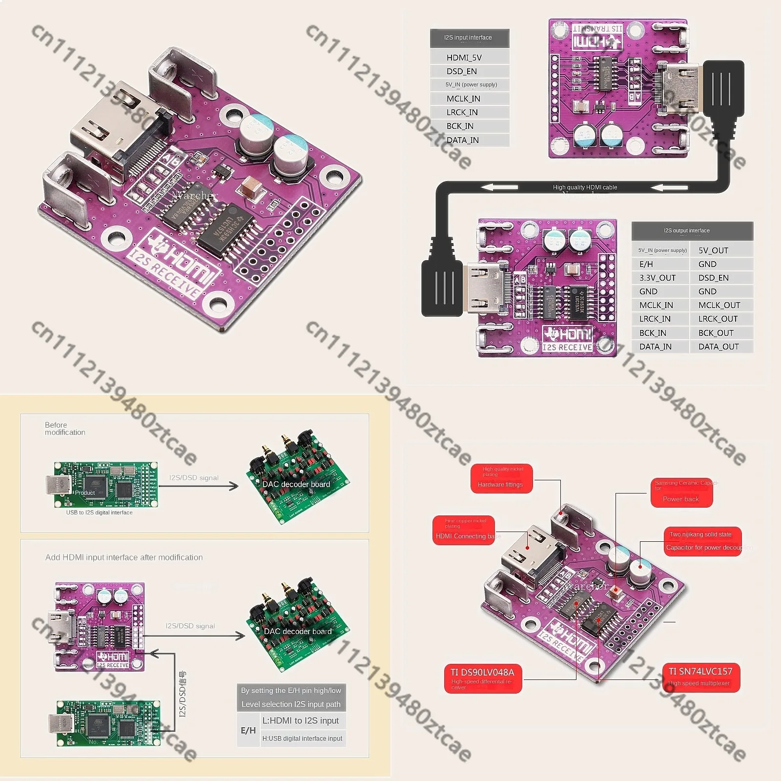 Nvarcher Differential I2S Signal Conversion Module for DAC Board HiFi Audio