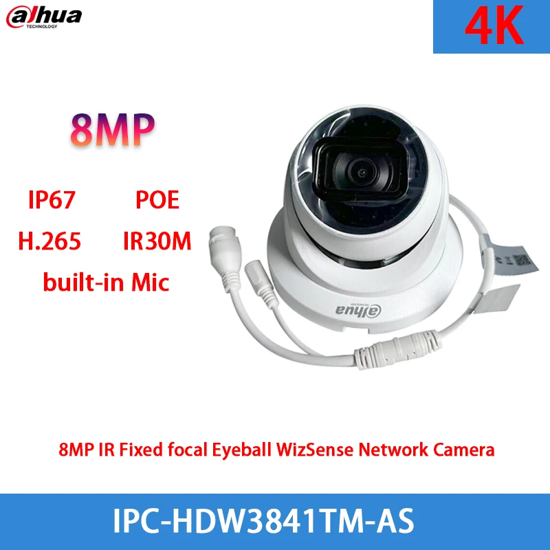 

Dahua 8MP 4K IPTV IPC-HDW3841TM-AS POE H.265 IR30M built-in microphone IP67 SMD Plus WizSense webcam English version