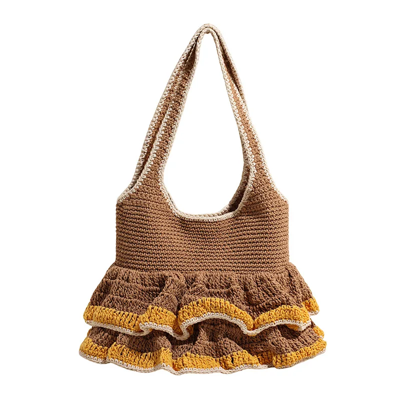 

Lotus Leaf Cutout Country Style Holiday Woven Bag Women's 2026 New Large Capacity Shoulder Bag Casual Handbag