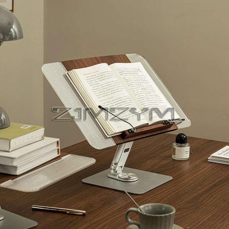 حامل كتب للقراءة حامل كتب قابل للتعديل مع 360 درجة °   قاعدة دوارة، مشابك صفحة مرنة، حامل رفع لسطح المكتب قابل للطي