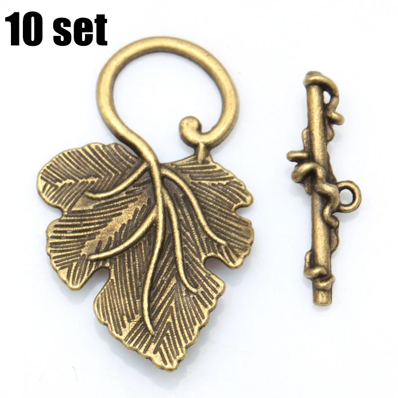 10 Set Antique Silver Bronze Grape Leaf Toggle Clasps for Jewelry Making Bracelet DIY Toggle Clasp Handmade Beads Pendant Charm