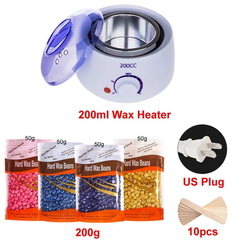 Wachsheizung, Wärmemaschine für Haarentfernung, Enthaarung, Wachs, Epilierer, Paraffinentopf und Holzstäbchen-Set