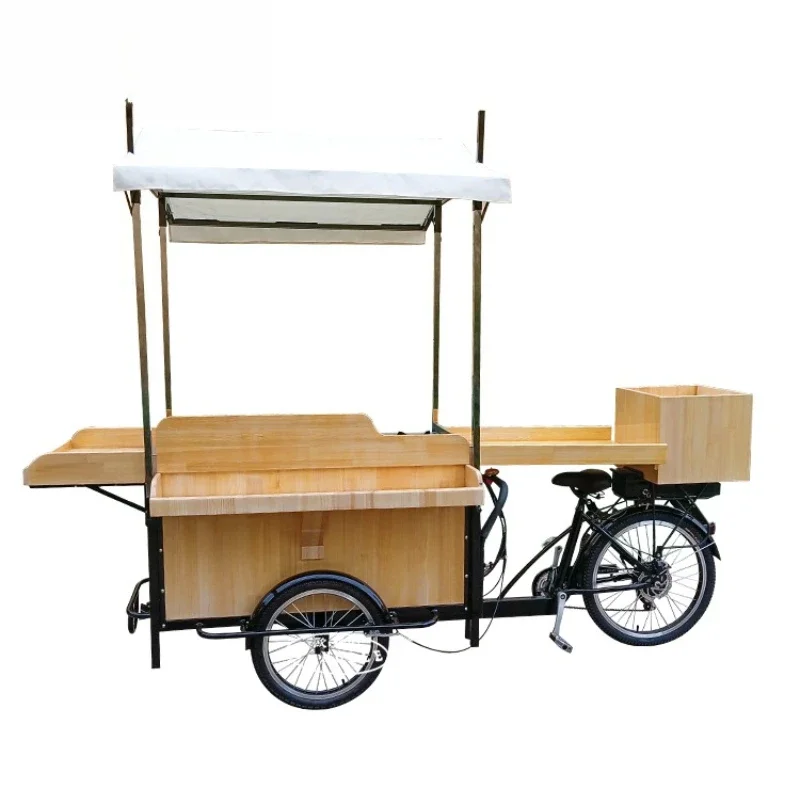Stall tricycle, creative retro solid wood mobile sales dining car night market snacks can be electric reverse tricycle