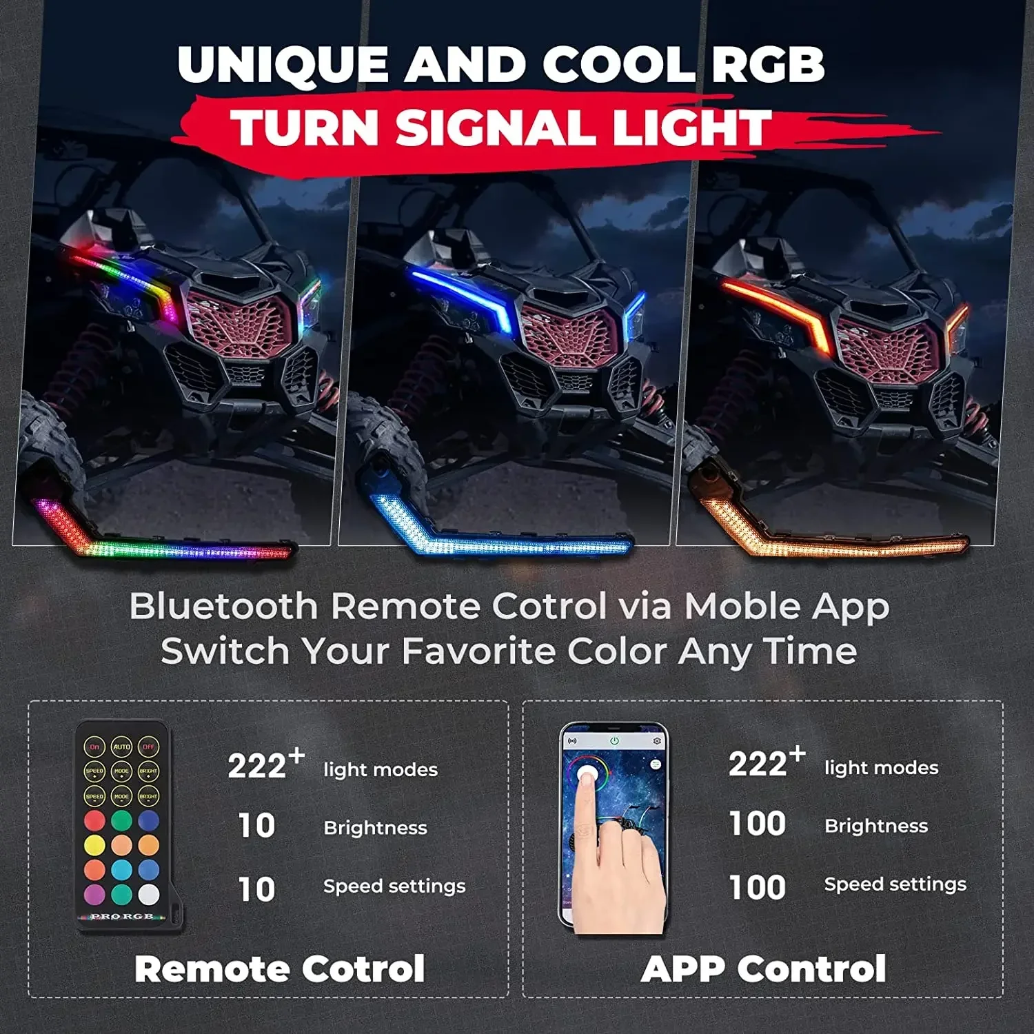 Street Legal Eyebrow Lights for Can am Maverick X3 White/Amber Turn Signal Light with RGB Colors