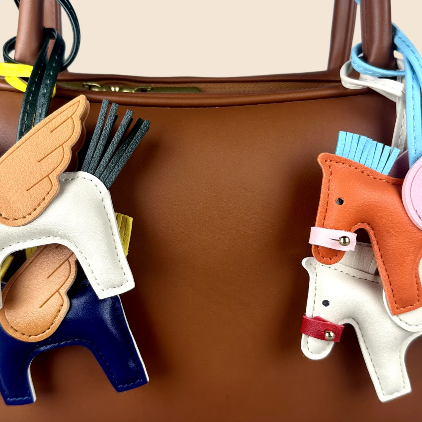 Elegant Winged Pony Keychain with Detachable Mouth Strap | Hand-Stitched Premium PU Leather Bag Charm with Plush Filling, Gift image 3
