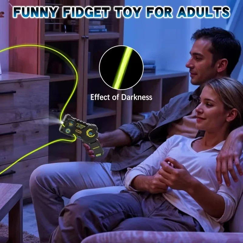 Giocattolo lanciatore di corde che si illumina al buio, pistola a corda elettrica portatile luminosa, giocattolo per feste notturne Fidget antistress per bambini