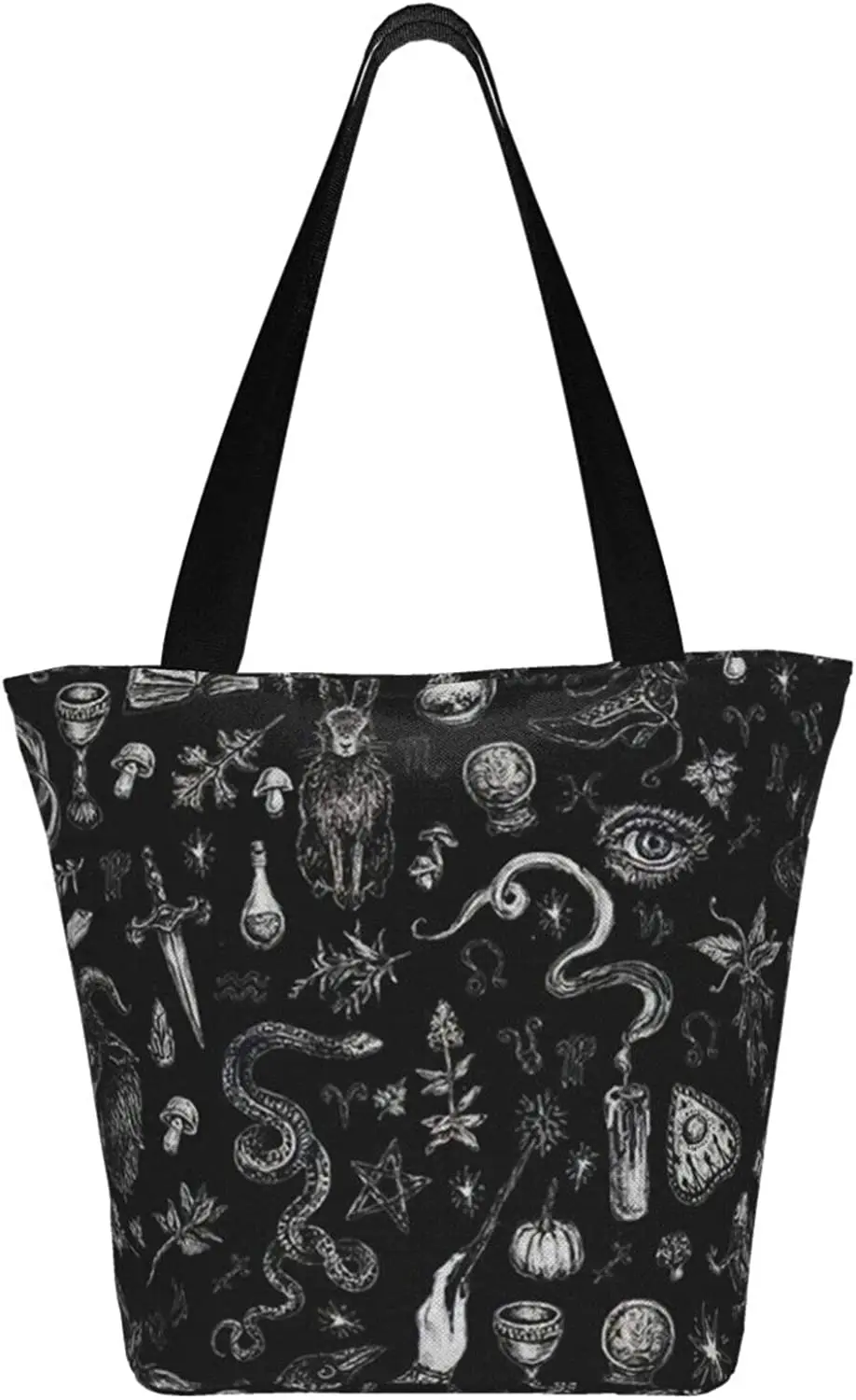 Witch in Black Canvas Tote Bag Top Handle Purses Large Totes Reusable Handbags Cotton Shoulder Bags for Work Shopping Grocery