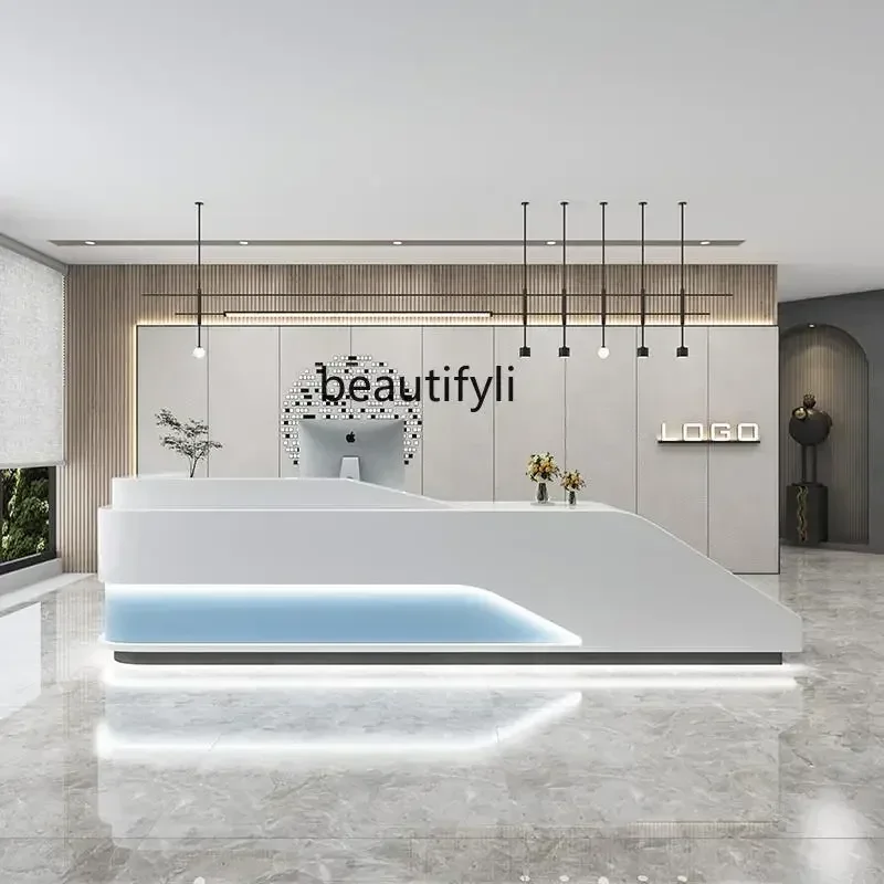 

LXSimple modern company reception desk light luxury beauty salon checkout page training institution hotel lobby bar tableSSS
