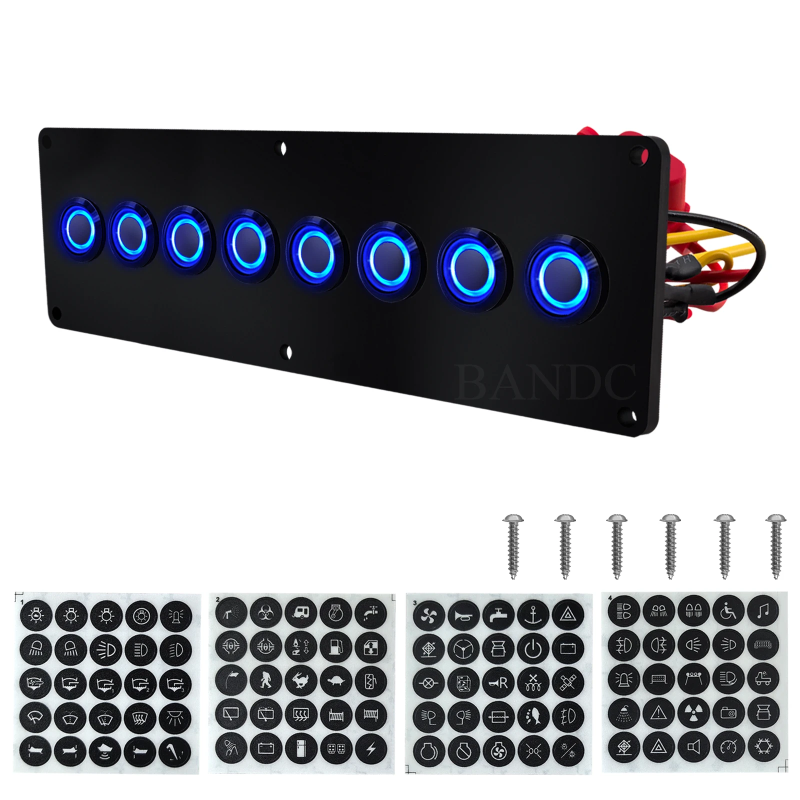 8 Way Waterproof Push Switch Panel Blue LED Button Overload Protect for Boat Car Jeep Power Fog Light LED Light Bar Control
