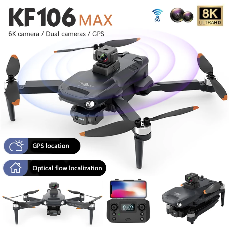 2022 New KF106 Max Drone 8K Professional 5G WIFI HD Dual Camera 3 Axis Gimbal Brushless Motor Anti-shake Foldable Quadcopter