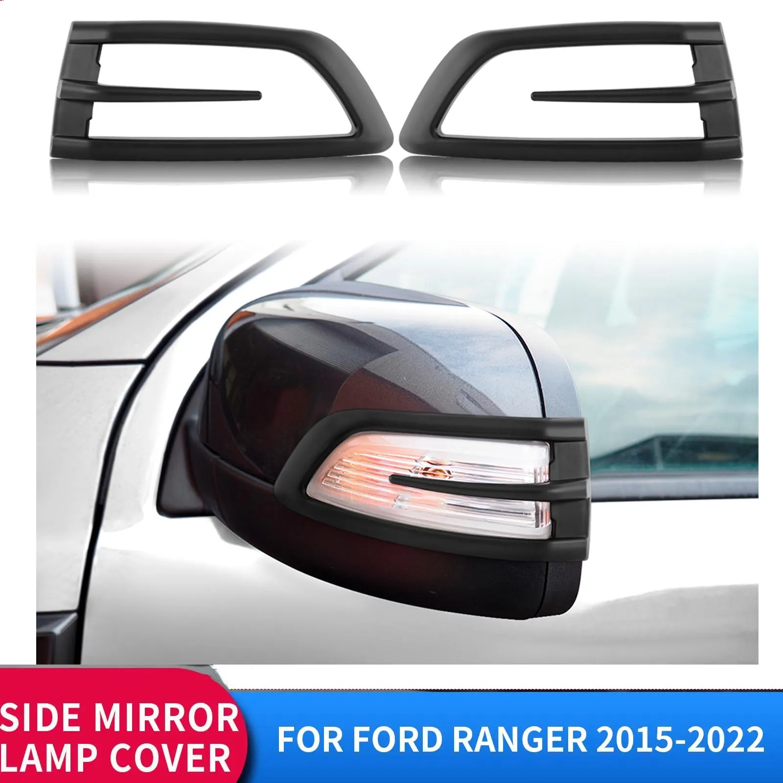 Side Mirror Rim Turn Signal Cover for Ford Ranger Raptor 2015-2022 XS XL PX PX2 PX3 XLT T6 T7 T8 Matte Black Car Accessories