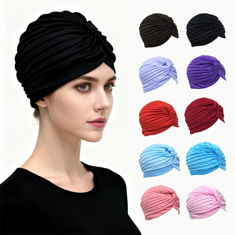

Stretch Ethnic-Style Pleated Headband Yoga Cap Scarf Base Hat Women's Fashionable Trendy Headwear