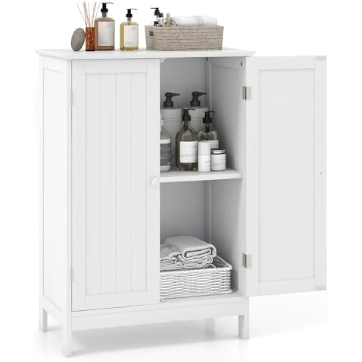 

Bathroom storage cabinet, freestanding floor cabinet with double doors & adjustable shelf, modern home furniture, bathroom orga