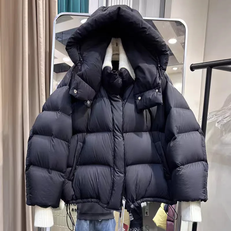 Winter Waterproof Warm Quilted Jacket Female Solid Hooded Loose Short Down Jacket Women 90 White Duck Down Parker Outwear Coat