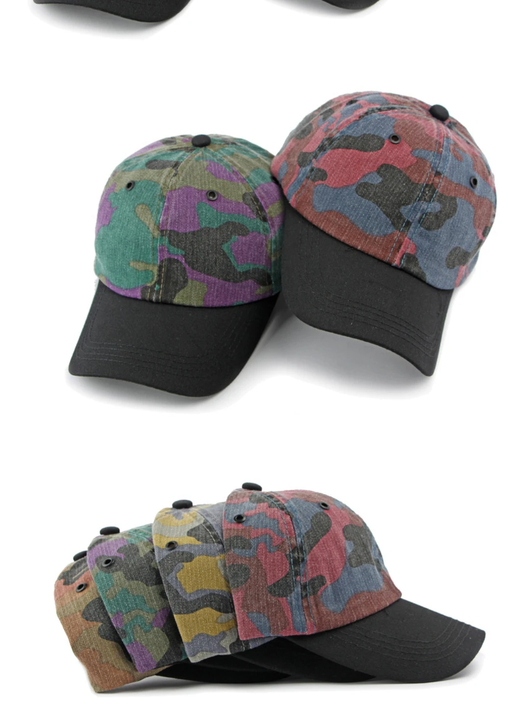HT4350 Baseballkappe für Herren und Damen, Frühling und Sommer Sonnenkappe, Atmungsaktive Baumwolle, Tarnmuster Baseballmütze, Verstellbare Snapback-Kappe – Detail 4