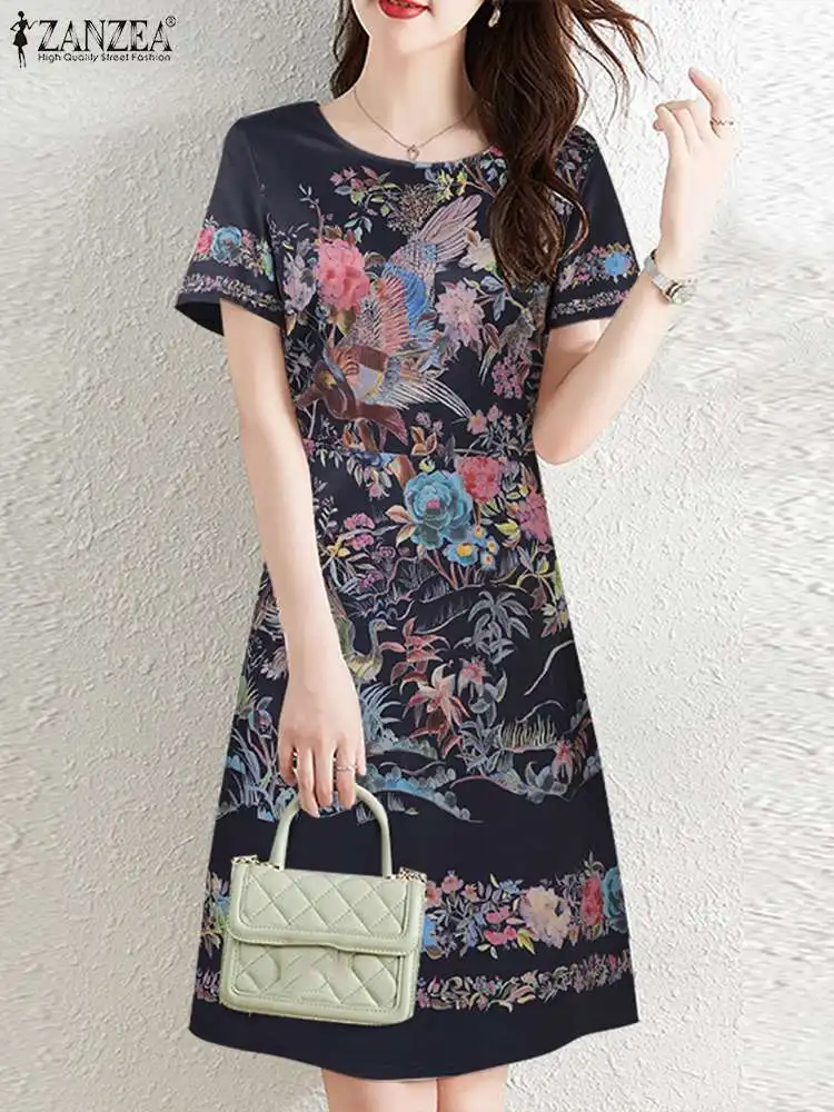 2024 Summer Floral Printed Sundress Women Elegant Party Work Dress ZANZEA Bohemain Vestidos Casual Short Sleeve Knee-length Robe