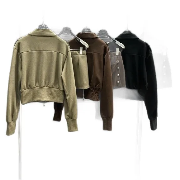 Casual Two Set Slim Fit Japanese Korean Casual Set with Button Closure Jacket Top Short Coat Length 3D Effect Pattern for Women