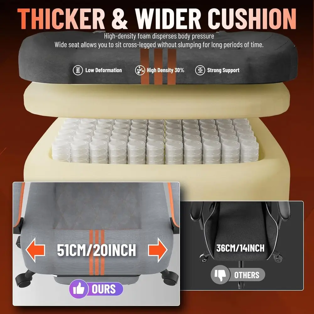 كرسي ألعاب مريح عالي الظهر مع مقعد أوسع وتدليك قطني، رمادي/برتقالي #5