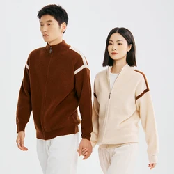 Autumn And Winter New Men's And Women's 100% Wool Cardigan Semi-High Collar Zipper Sweater Fashion Knitted Coat