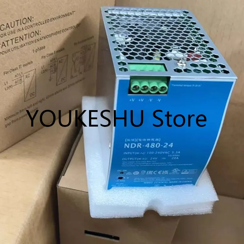 New original rail power supply NDR-480-24 input 100-240VAC 5.3A 50/60Hz output 24 V 20A 480W