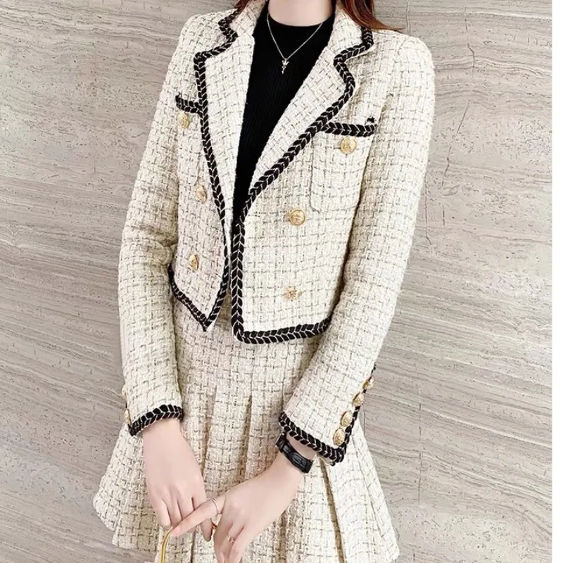 Insozkdg Elegant Women's Skirt Suits Jacket Spring Autumn Korean Style Fashionable Academy Blazer + Pleated Skirt Two-piece Set