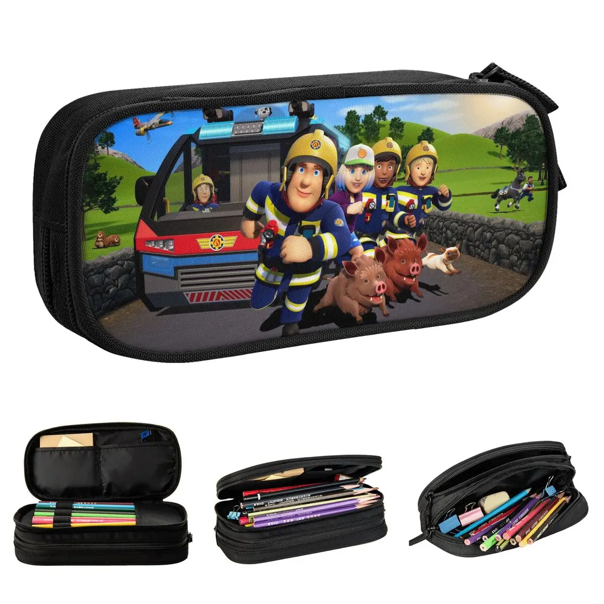 حافظات أقلام رجل الإطفاء سام، حقائب أقلام رجل الإطفاء الممتعة للفتيات والأولاد ذات سعة كبيرة، حقيبة أقلام رصاص بسحاب للمدرسة