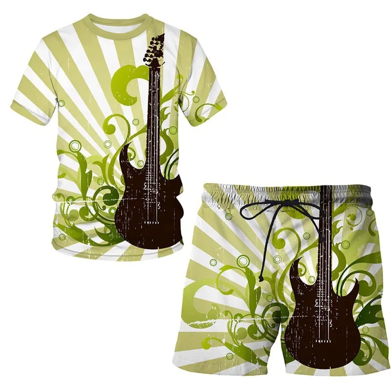 Sommer T Shirt Beach_yy 3D Druck Gitarre Shorts Trainingsanzug Set Männer Kurzarm T-Shirt Anzug Mode Kurze Casual Sommer Kleidung