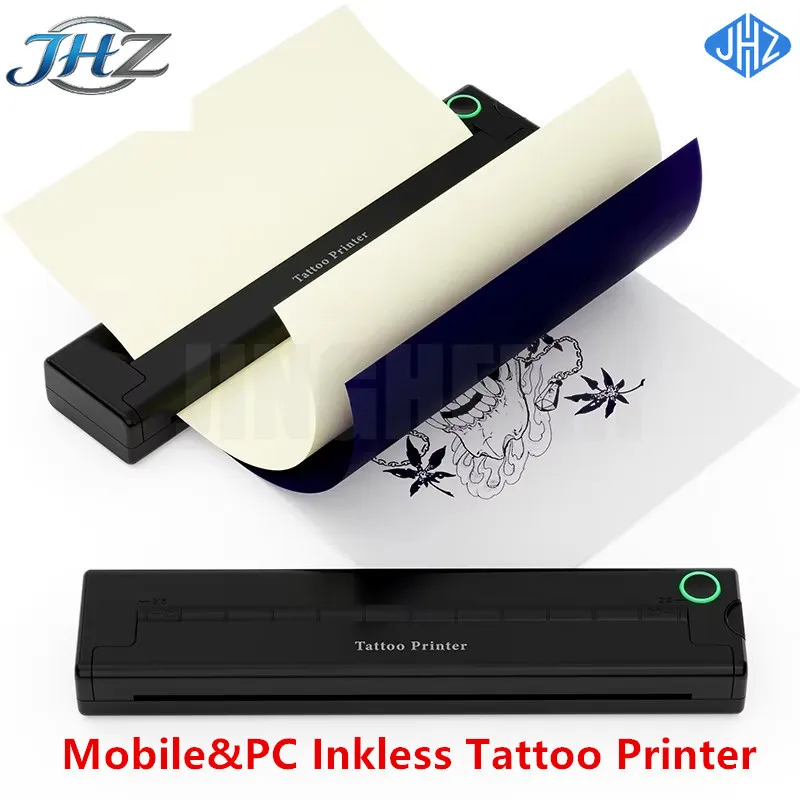 Impresora de Tatuajes Inalámbrica Mini A4 JHZ, Impresora Térmica Portátil para Transferir Plantillas de Tatuajes, Compatible con Android, iPhone y Tabletas
