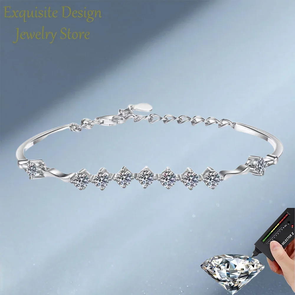 Nine Stars Total 1.35 Carat Moissanite Diamond Bracelets for Women, Classic Platinum PT950 Girls Fine Jewelry Birthday Gift