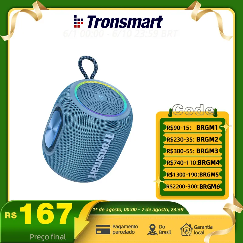NO BRASIL -  Caixa de som  Tronsmart  T8 Mini caixa som portátil Bluetooth com áudio de 360 graus🆘🇧🇷