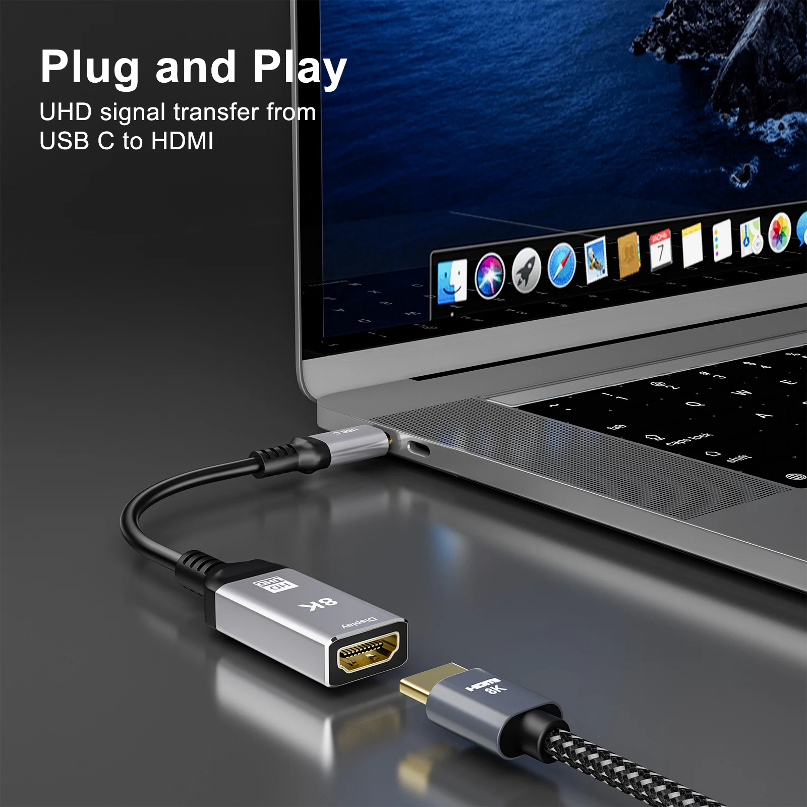 محول كابل محول فيديو متعدد الوظائف ، ثندربولت 4 ، من النوع C إلى HDMI2.1 ، 8K ، 4K ، 30Hz ، ماك بوك برو ، ديل Xps