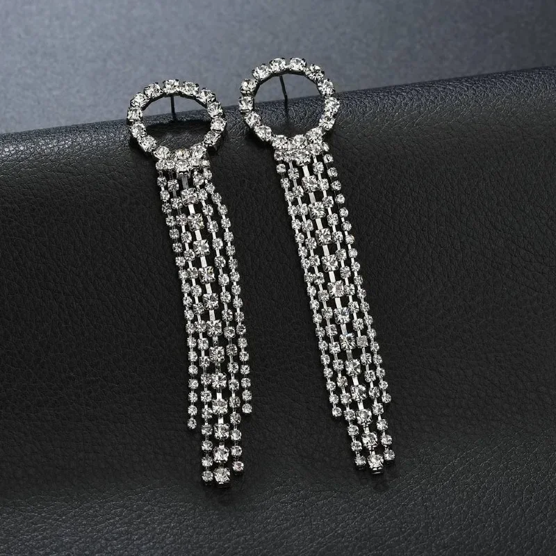 Luxury Rhinestone Crystal Long Tassel Earrings For Women Bridal Drop Dangling Earring Party Wedding Jewelry Accessories Gifts