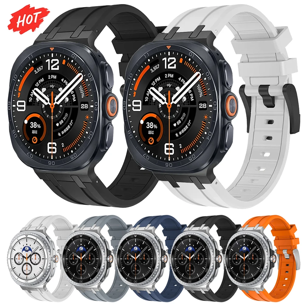 Bracelet en silicone avec interface métallique pour Samsung Galaxy Watch 9 8 44mm 40mm, bracelet classique pour Galaxy Watch Ultra 2-1 47mm.