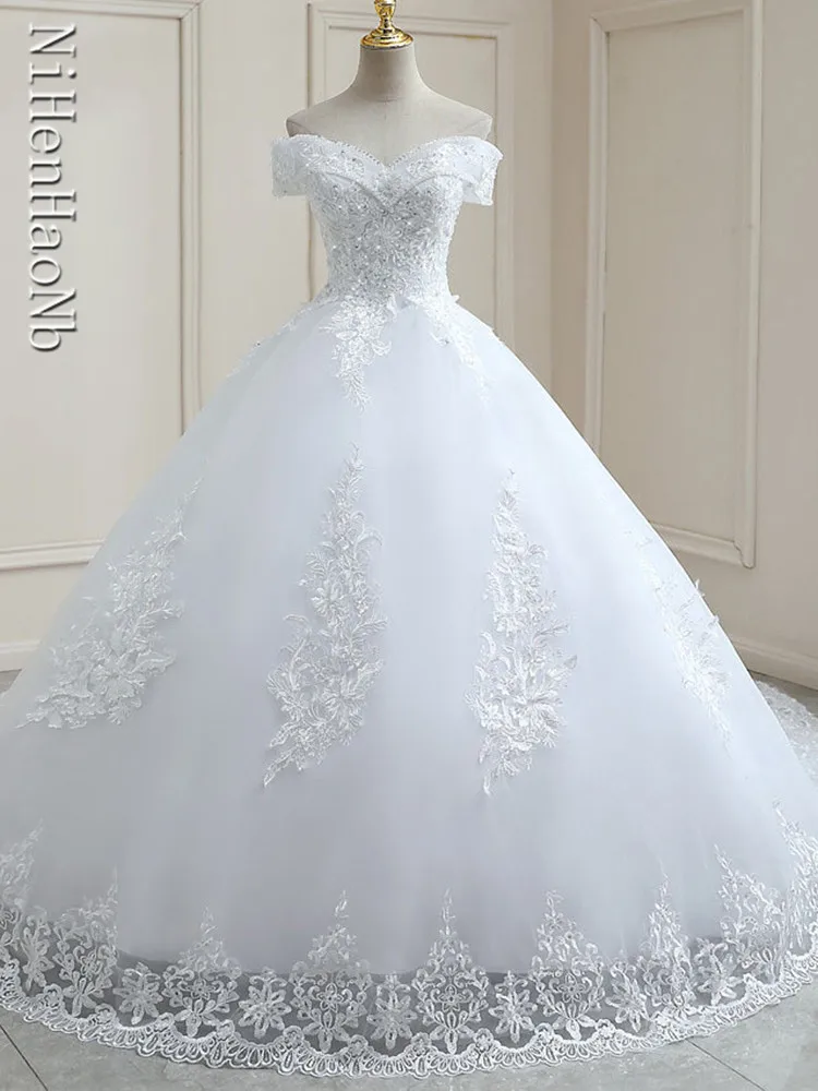 Robe de Mariée Blanche Brodée en Dentelle, Col en V, Grande Taille, pour Femme, 2023