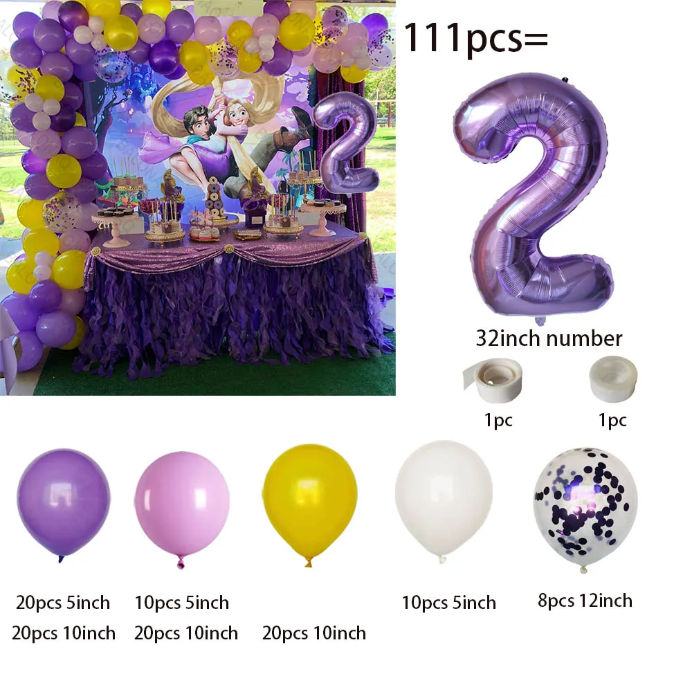 111pcs Disney Tangled Rapunzel Princess Balloon Girl Birthday Party Supplies Garland Kit Decor Baby Shower Foil Balloon Kids Toy