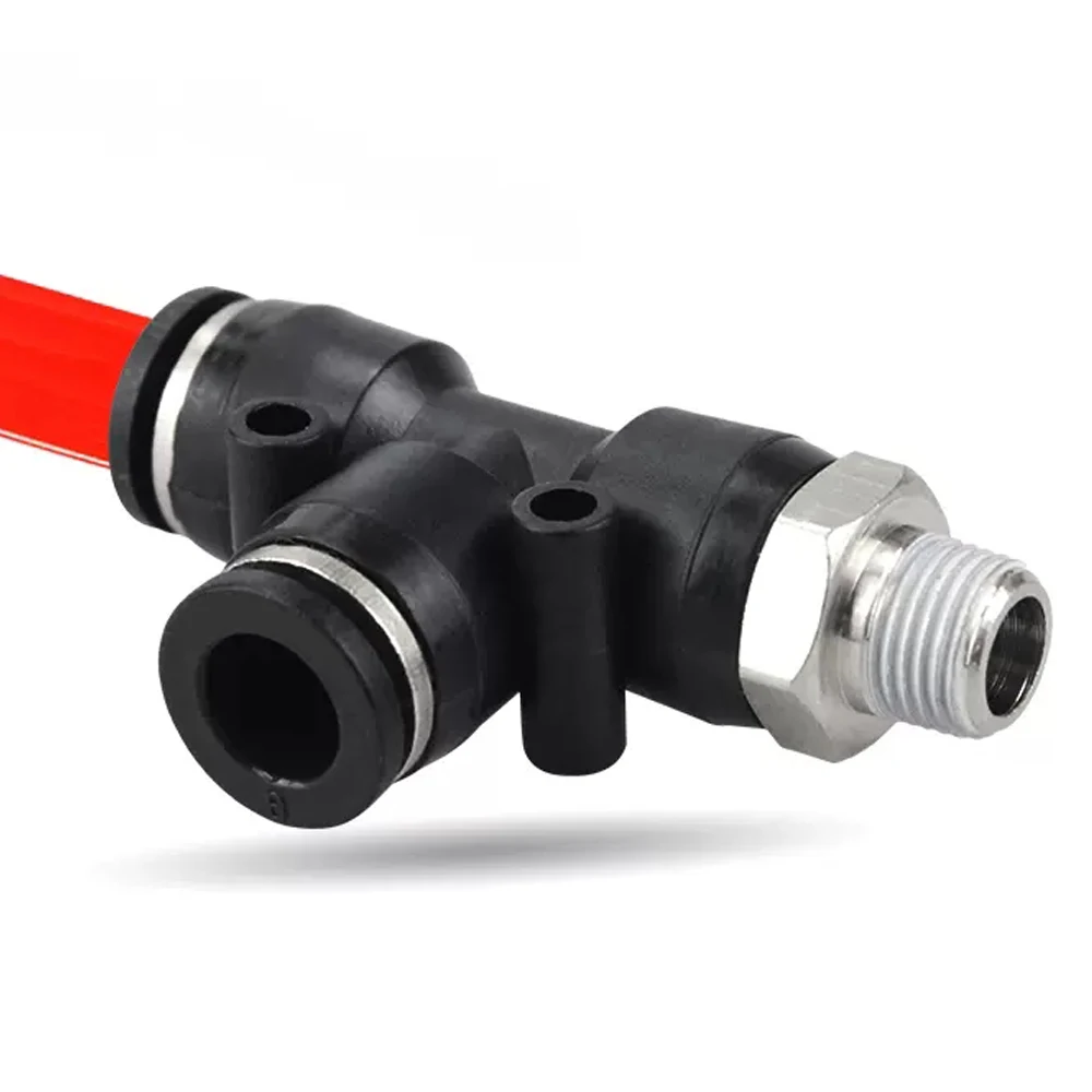 PD Pneumatic Quick Connector BSP1/4 1/2 1/8 3/8 Black Brass Side External Thread Tee Connector PU Air Hose PD6-02 8-01 10-03 12-