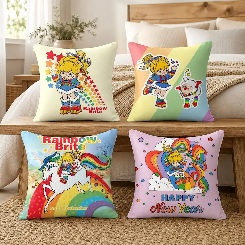 Cute R-Rainbows Brite Cushion Cover Soft Short Plush Pillow Cover Smooth Cozy Texture Cushion Case Home Decor