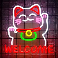 Welcome Cat Neon Sign Lucky Cat Neon Light Business for Man Cave Store Bar Restaurant Commercial Street Decor Birthday Gift