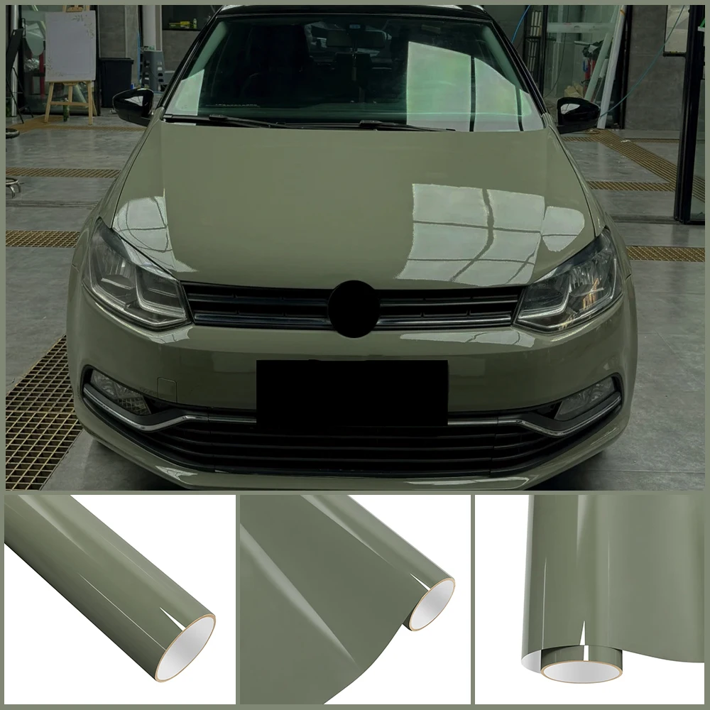 

Ultra Gloss Glossy Khaki Green PET Wrap Vinyl Film Car Whole Body Decal DIY Protective Cover PVC Sticker Auto Tuning Accessories
