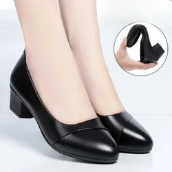 2024Women's High Heels Patent Leather Work Shoes Comfortable Women Heeled Shoes Pu Leather Loafers Square Heeled Talon Femme