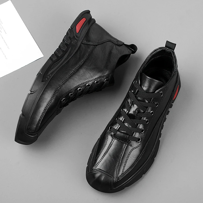 Men Casual Leather Walking Sneakers New Fashion Outdoor Handmade Flat Designer Genuine Leather Shoes Comfy Antiskid Oxford Shoes