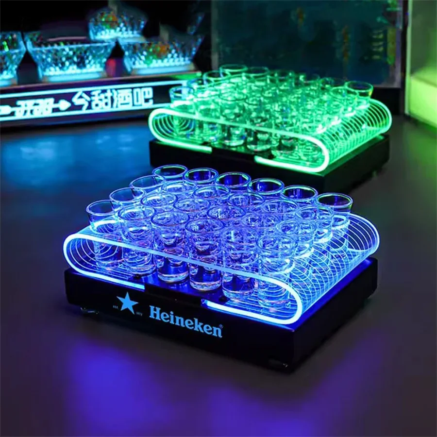 1PC 12/24 Holes LED Acrylic Shot Glass Tray VIP Nightclub KTV Bar Cup Service Cocktail Rack Display Champagne Wine Holder