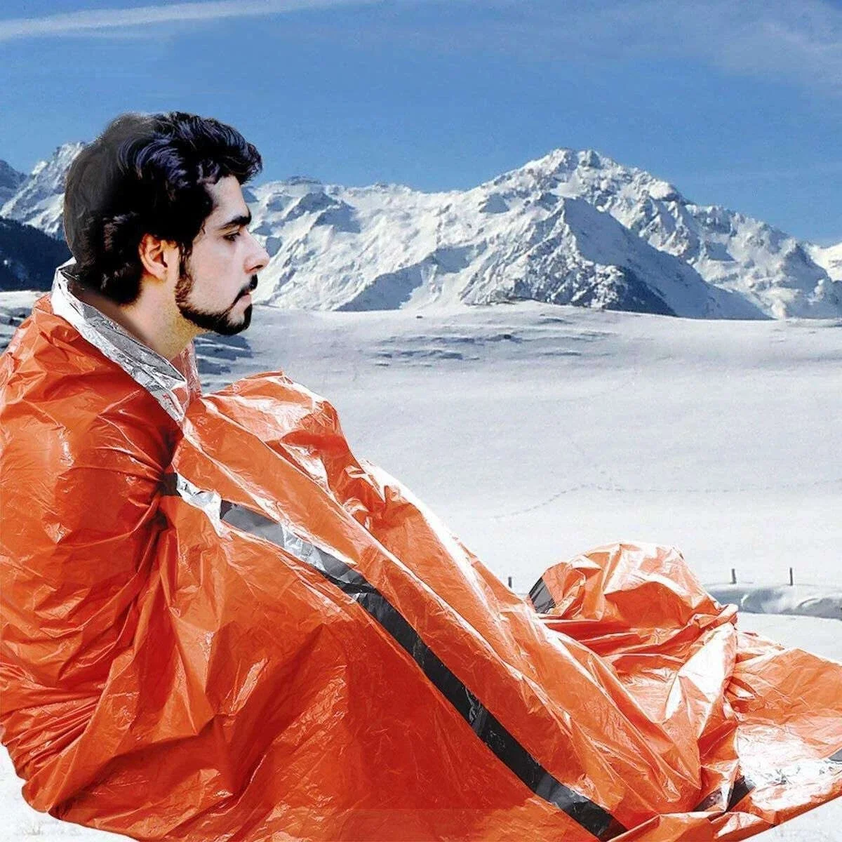 Multi-pack emergency sleeping bags, orange, drawstring bag, portable, suitable for outdoor camping