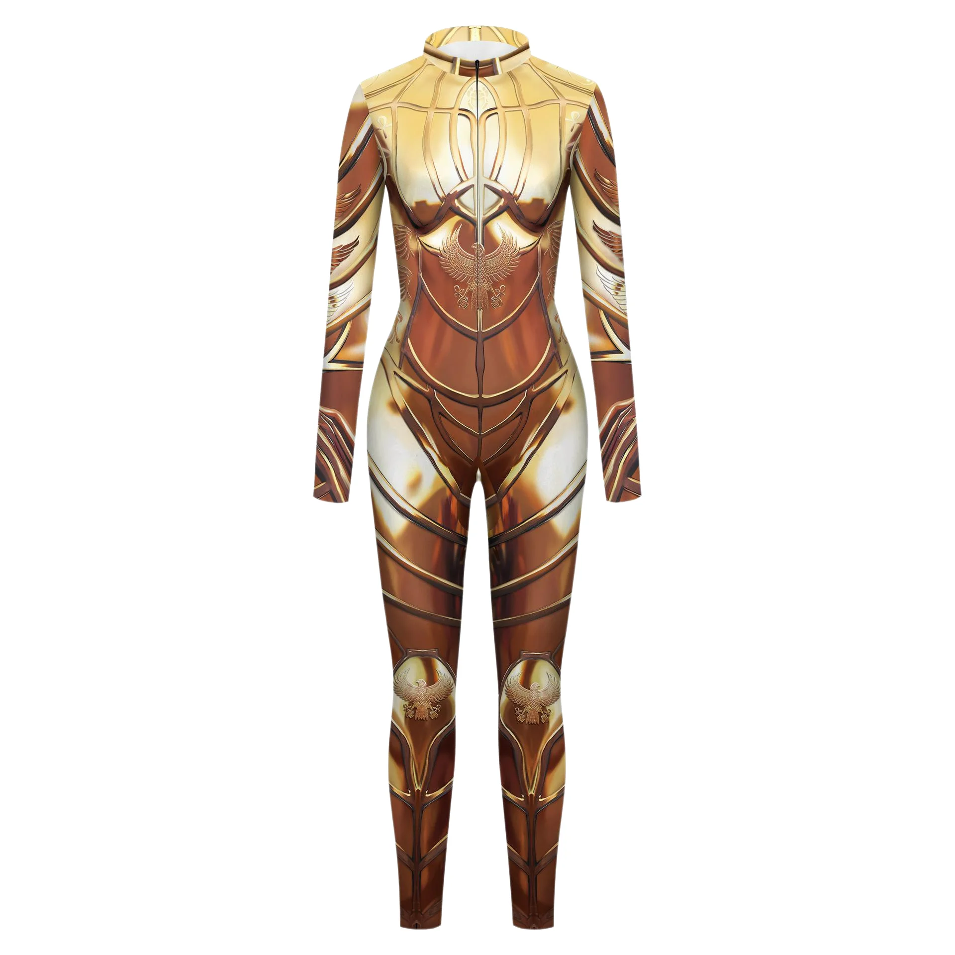 Zawaland-mono Punk para mujer, traje de Cosplay dorado, Faraón Egipcio, bodys Zentai con cremallera frontal Sexy, traje de fiesta de Halloween, nuevo