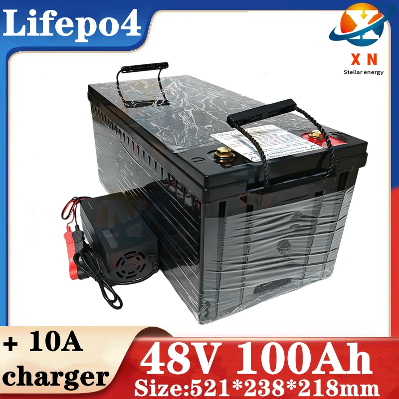 lifepo4 battery 48v 100AH with BMS for tricycle golf cart inverter Solar energy storage scooter + 10A charger